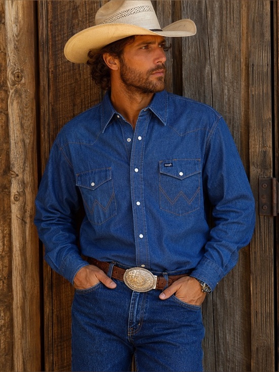 Wrangler Other - Wrangler Men’s Denim Western Pearl Snap Shirt Cowboy Core Ranchwear Sz XL Tall